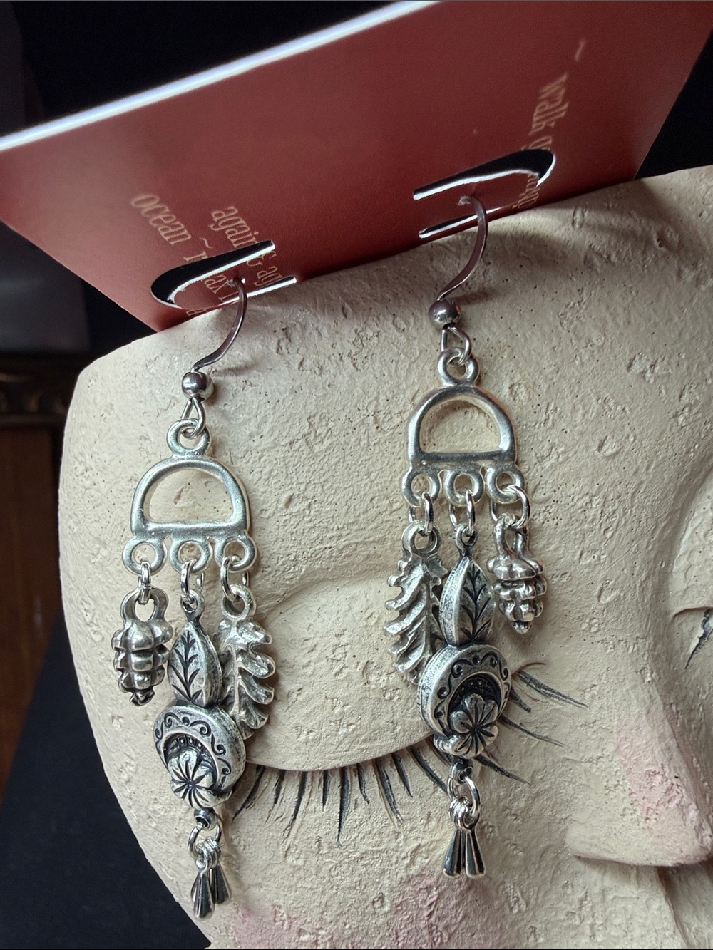 Silver-Tone Dangle Leaf & Floral Drop Earrings